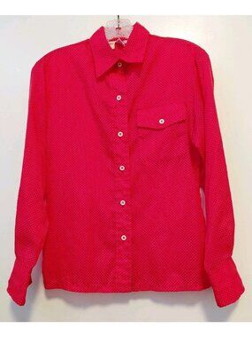 SKYR Vintage Nylon Polka-Dot Shirt Long Sleeves Button Down Red White Small
